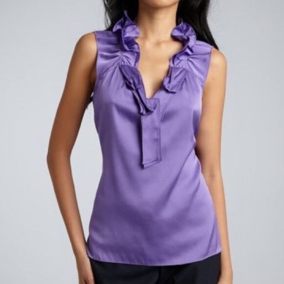 Elie Tahari Silk Emory Ruffle Collar Blouse Size XS - Picture 2 of 16
